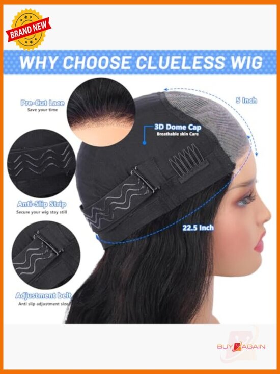 Glueless Human Hair Wig 5x5 HD Lace Closure 200% Density Straight Pre Cut main image 4